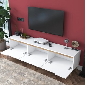 TV stolík/skrinka Damien (biela + orech svetlý). Akcia -15%. Vlastná spoľahlivá doprava až k Vám domov. 1073397