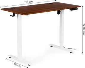 Elektrický nastaviteľný stôl 120 x 60 cm, nastaviteľná výška 72-117 cm, biely