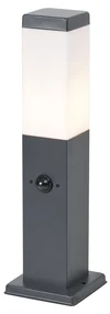 Vonkajšia lampa tmavosivá s opálovým sklom 45 cm IP44 so zásuvkou a snímačom pohybu - Malios