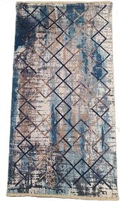 Moderný koberec Banco 1025-MAVI béžovo-modrý so štvorcovým vzorom Rozmer: 115x170 cm