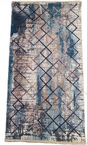 Moderný koberec Banco 1025-MAVI béžovo-modrý so štvorcovým vzorom Rozmer: 75x150 cm
