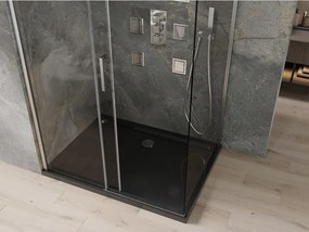 Mexen Omega, sprchový kút s posuvnými dverami 120 (dvere) x 80 (stena) cm, 8mm číre sklo, chrómový profil + slim sprchová vanička čierna + chrómový sifón, 825-120-080-01-00-4070