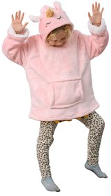 Detská mikinová deka s rukávmi a kapucňou HOODIE UNICORN ružová