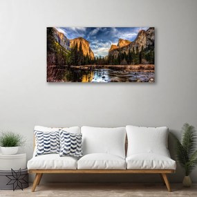 Obraz na plátne Hora les jazero príroda 125x50 cm