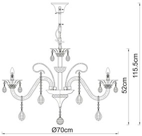 GLOBO sviečkový závesný krištáľový luster 64104-6