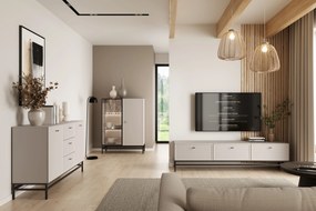 TV stolík Lorini 200 cm na stojane – kašmírová / čierna / úchytky T
