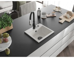 Mexen Milo, 1-komorový granitový drez 435x410x171 mm a drezová batéria Savita, biela, 6505-20-672601-70