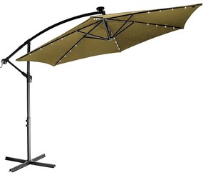 Stilista záhradný slnečník s kľučkou priemer 350 cm khaki s LED osvetlením