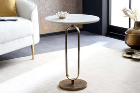 Okrúhly príručný stolík ELEGANCE 60 cm, zlatý, mramorovo biely