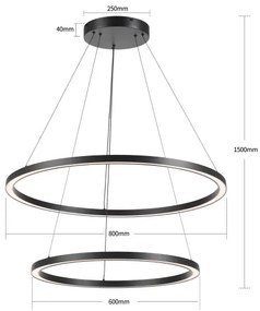 Brilagi - stmievateľný LED luster na lanku PORTOFINO LED/98W/230V pr. 80 cm čierna +DO