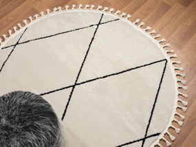 My Flair, Kusový koberec Moroccan Charm weiß kruh, 190x190 (průměr) kruh, čiernobiela, obývacia izba