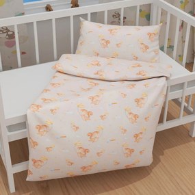 Biante Detské bavlnené posteľné obliečky do postieľky Sandra SA-525 Veveričky s kvietkami na sivobéžovom Do postieľky 90x120 a 40x60 cm