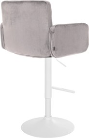 Barová stolička Los Angeles - zamat, biely rám - sivá