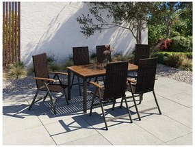 Livarno home Hliníkový záhradný stôl Valencia, hnedý/čierny + Skladacie kreslo Valencia, hnedé, 6 kusov  (800008287)