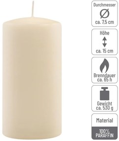 Sada stĺpových sviečok, 15 cm, Ø 7,5 cm, krémová, 6 ks