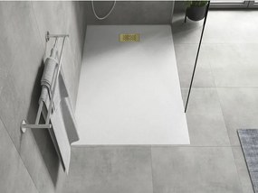 Mexen Hugo, obdĺžniková sprchová vanička SMC 140 x 80 cm, biela, zlatá krytka, 42108014-G