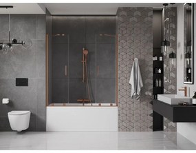 Mexen Velar Duo, 2-krídlová posuvná vaňová zástena 160 x 150 cm, 8mm číre sklo, medený matný profil, 896-160-000-02-65