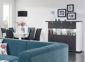 Široká vitrína Caracas typ 22, grafit/biely lesk, s osvetlením