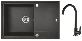 Laveo Megalo, 1-komorový granitový drez 780x500x185 mm + drezová batéria, čierna škvrnitá, LAV-SBEA711T