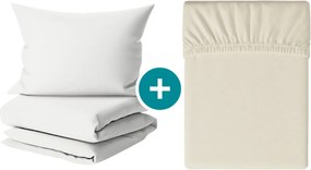 Súprava krepových obliečok DENYX BLEND svetlo krémové, hotelové vrecko + plachta Jersey 90 x 200 cm sivobéžové, jednolôžko