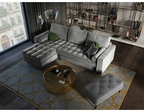 Svetlosivá zamatová rozkladacia rohová pohovka Milo Casa Santo, ľavý roh