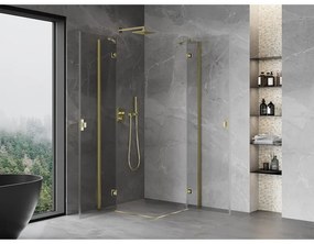 Mexen Mist-H Duo, 2-krídlový výklopný sprchový kút 70 x 70 cm, číre sklo, zlatý lesklý profil, 8A5-070L-070P-50-00