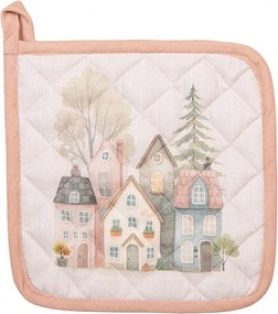 Béžová bavlnená chňapka - podložka so srdiečkami a domčekmi Hearts & Houses - 20*20 cm