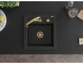 Mexen Vito, 1-komorový granitový drez 490x520x210 mm a drezová batéria Elia, čierna, 6503-77-670101-50