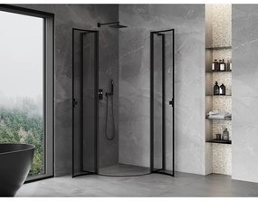 Mexen Mist L, štvrťkruhový sprchový kút s 2-krídlovými dverami, 100 x 100 cm, 8mm číre sklo, čierny profil, 8A32L-100-100-70-70