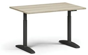 Výškovo nastaviteľný stôl OBOL, elektrický, 675-1325 mm, doska 1200x800 mm, čierna zaoblená podnož, dub prírodný