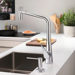 HANSGROHE Metris Select M71 páková drezová batéria s vyťažiteľnou sprškou s prepínaním, 2jet, sBox, výška výtoku 333 mm, chróm, 73816000