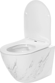 Závesná WC misa so SoftClose sedadlom REA CARLOS SLIM RIMLESS, prírodný mramor