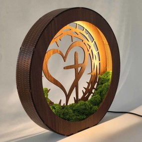 Stmievateľná LED lampa Srdce s krížom | JEZUE: HDF - Orech 20 cm 4780-115105 LED0609