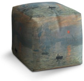 Sablio Taburet Cube Impresia, východ slnka - Claude Monet: 40x40x40 cm