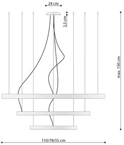 Závesné LED svietidlo Rio 3 55/78/110, 3x LED 150w, 3000k, g