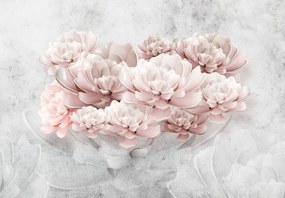 Fototapeta - Ružové kvety na stene (147x102 cm)