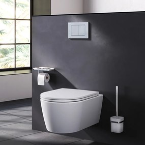 Toaletný set s inštaláciou AM.PM IIS90251.PA1900 bezokrajové, so sedadlom microlift, chróm mechanické tlačidlo na splachovanie