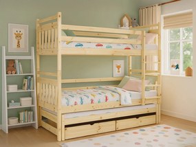 Wilsondo Poschodová posteľ s prístelkou Petra 5 - prírodná Rozmer: 180x80