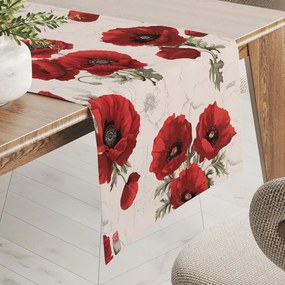 Biante Bavlnený behúň na stôl Sandra SA-586 Vlčie maky na krémovom 45x180 cm