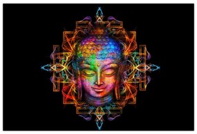 Obraz - Busta Budhu v neónových farbách (90x60 cm)
