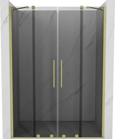 Mexen Velar Duo, posuvné sprchové dvere do otvoru 150 cm, 8mm šedé sklo, zlatá matná, 871-150-000-42-55