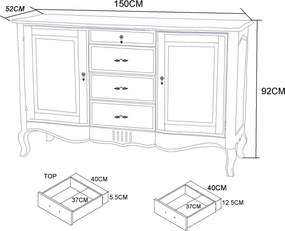 Komoda Venezia 150 cm z masívu béžová