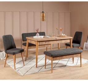 Rozkladací jedálenský stôl s 2 stoličkami a 2 lavicami Vlasta (borovica antlantic + antracit). Vlastná spoľahlivá doprava až k Vám domov. 1072178