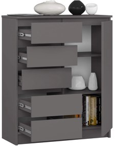 Komoda JERRY 80 cm 1 dveře 5 zásuvek antracitově šedá