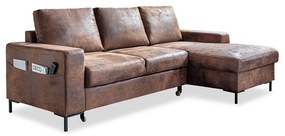 Hnedá rozkladacia rohová pohovka z imitácie kože Miuform Lofty Lilly Vintage, pravý roh