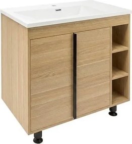 Kúpeľňová skrinka s matným bielym umývadlom Naturel Lucca 79×70×45 cm, dub mat, LUCCA80DU3AM