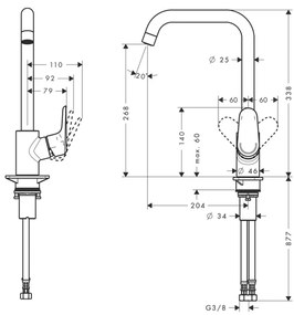 Hansgrohe Focus M41 - Kuchynská páková batéria 280, Eco, 1jet, chróm 31827000