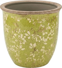 Zelený keramický obal na kvetináč Rustic Wild Herb L - Ø 17*17 cm