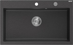 Mexen Elix granitový drez s 1 komorou 800 x 500 mm, čierny s bodkami, chrómový sifón - 6527801005-76