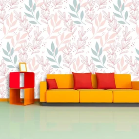 Sablio Tapeta Ružové a modré lístky - 336x220 cm